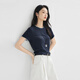 Dialogue [Laceel + Linen] Light and Soft Knitted T-shirt for Women 2025 Summer New Style Front Shoulder Short Sleeve Top Navy Blue S