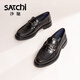 SATCHI men's shoes 2025 new high-end slip-on leather shoes fashionable hand-scratch pattern round toe thick sole light soft business casual shoes black (752542433Z) 42 European size (national code 43)