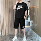 NBA KIDS-NIKE百搭潮酷夏季短袖短裤套装男帅气纯棉透气百搭宽松T恤男 耐克黑T  绿白小标+黑裤口 耐克儿童12034-45斤