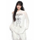 
Micro-transparent sunscreen blouse long-sleeved T-shirt for women's summer thin printed loose slimming top insGXXX96-60029 White L