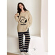 Benny Bear Beiyan Autumn and Winter Coral Velvet Couple Pajamas Women's Snoopy Warm Home Clothes Loose Men's Half Velvet Suit F60435 Women's L Size