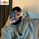 First-diameter gray hooded thickened sweatshirt new 2025 autumn and winter European goods oversize loose lazy mid-length jacket 13886 black sweatshirt S