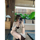 Running sisters RUNAWAY SISTERS Korean version U-neck short-sleeved T-shirt halter neck strapless knitted trousers Coffee vest 9898 S