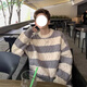 
Digada 2025 winter new Japanese long-sleeved loose headband striped round neck sweater men's design sense niche oversize DDD- 841 black M