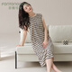 FENTENGCARE nightgown with chest pad summer imitation cotton-sleeve round neck pullover can be worn outside with large size women's home clothes pajamas Q2