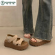 Carpintero francés en francés sandalias gruesas de birkenstock para mujeres en verano de moda 2025 calientes nuevos zapatos de cuña romana khaki 35