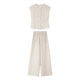 
Vanchiman high-end old-fashioned linen suit for women's summer new sleeveless tops and pants set apricot color L