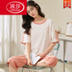 Langsha Pajamas (Langsha) Coton d'été féminin pur mignon mignon pantalon recadré à manches courtes à manches courtes de grande taille de grande taille et d'automne en deux pièces Vêtements à la maison verts clairs à manches courtes à sept manches pantalons-679 m femmes [80-100jin [Jin égal à 0,5 kg]]]