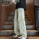 JEEP SPIRIT black American straight-leg pure cotton thin casual trousers spring and summer new versatile loose wide-leg work pants men Tennis light blue 1048 suitable for multiple scenes M (90-105Jin[Jin equals 0.5 kg]) Recommended reference size chart