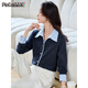 PinCai long-sleeved shirt for women, contrasting color design, fake two-piece shirt, layered style top P53S046