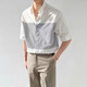 Scarecrow (MEXICAN) summer ice silk cool cotton and linen light luxury style Henry collar short shirt trendy men's stripes white L (110-130Jin Jin equals 0.5 kg)