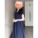 Cotton French style dress for women in summer 2025 new fashion this year's popular style layered seaside vacation style long skirt Navy blue XL 60/65kg