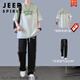 JEEP SPIRIT teenagers men's handsome student trend suit summer short-sleeved T-shirt men's casual junior and senior high school students' clothes fashionable T-trouser suit 693 beige + black ice silk pants - father M suggests 100 Jin [Jin equals 0.5 kg] below