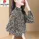 Pierre Cardin Spring 2025 New Spring Autumn Bottoming Top Shirt Chiffon Women's Shirt Spring and Autumn Floral High Neck Color Counter Western Style 3XL