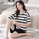 FENTEN 2025 NEUER WOVEN PYJAMAS FÜR Women für Sommer für Sommerpure Baumwolle kurzärmelige zweiteilige Sommerstreife Home Clothing YZT9859 M Frauenstil empfohlen 80-100jin [Jin gleich 0,5 kg]