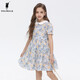 POLOWALK Cotton Summer Children's Clothing Girls Dress 25 Summer New Vacation Style Printed Versatile Skirt Blue 110
