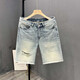 Frozen Ripped Denim Shorts Herren Sommer Neue Stil Mode Old Retro Fünf-Punkte-Hose Herren Sommer Dünne mittelschließende Hosen Hellblau-Chaoxuan-6627 3xl [Vorgeschlagen 150-165jin [Jin gleich 0,5 kg]]]