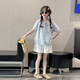 MOKITOUL女童夏季套装2025新款儿童洋气娃娃衫夏装女大童短裤衬衫两件套潮 蓝色套装（高端礼盒包装） 120 cm