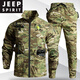 JEEP SPIRIT camouflage suit quick-drying suit men's summer thin style thin grid wear-resistant breathable work clothes for work outdoor work 723 summer [black camouflage] suit (button style) 185/3XL [160-180Jin [Jin equals 0.5 kg]]