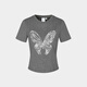 Mousssy 2025 Sommer Neues Produkt Casual Style Butterfly bedrucktes Baumwollkurzärmel-T-Shirt für Frauen 028isa90-3891 160 graue Single-Größe