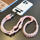 Dipur mobile phone lanyard hanging neck crossbody can be carried on the back and detachable wrist style adjustable anti-lost rope mobile phone chain lanyard with patch gasket clip mobile phone rope - pink