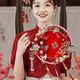 Chinesisches rotes Gold doppelseitig Doppelkreis Runde Lüfter DIY Materialbeutel fertig Produkt Braut Hochzeit Drache Phoenix XiUhe Kleidung Handheld Bouquet Red Make-up/weiße Materialtasche