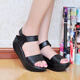 Zapatillas de pescado de Erxu, sandalias de tacón de cuero jurgente, bocadillo de pescado de suela gruesa de verano 42 zapatillas de balanceo 33 Sponge Take tamaño 43 Mother Black [5 cm] 34