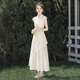 Silk Cypress Stand Collar Vestido 2025 Summer NUEVO TEMPERAMENTO DE Ropa para mujeres Bordado a la línea A-línea Irregular falda