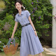 [Give a belt] Literary and elegant blue dress for women 2025 new summer slim dress D1390 Blue M [100-110Jin[Jin equals 0.5 kg]]