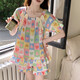 Pajama de algodón en la nube para mujeres en verano dulce estilo floral con almohadilla de pecho pantalones cortos de manga corta La ropa delgada del hogar se puede usar afuera 9902-3# 2XL