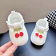 Midur newborn baby shoes that won't fall off at the age of one month, autumn baby girl's baby shoes, pure cotton soft sole toddler princess shoes, white (T-shaped soft shoes-green branch cherry) 12 M, inner length 12cm, recommended for 6-12 months