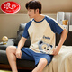 
Langsha cotton pajamas men's summer short-sleeved teenager cartoon student suit thin loose large size can be worn outside home clothes H9928 (short-sleeved shorts) L (recommended 90-110Jin [Jin equals 0.5 kg])