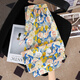 
She pool elastic waist casual pants 2025 summer new women's long vacation style printed loose wide-leg pants