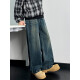 
ZENGZHI Retro Blue Wide Leg Jeans Men's Spring New Loose Straight Pants 2025 American High Street Vibe Casual Pants Black Gradient 1049 M