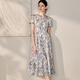 ROEYSHOUSE French elegant printed dress for women 2025 summer new fashion slim satin large hem skirt 12173 color L