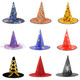 Halloween Hat Witch Party Decoration Corner Mesh Pumpkin Print Magician Witch Hat Black Pointed Wizard Hat Pleated Witch Hat-Black One Size