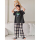 Benny Bear Bear Children's Pajamas Summer Pure Cotton Short Sleeve Trousers Plaid Snoopy Parent-Child Set Girls Large Size Home Clothing TD1105 (can be worn by both boys and girls) 120 (size 10)
