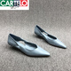 卡帝乐鳄鱼（CARTELO）欧洲站女鞋2025春季新款欧货真皮细跟浅口尖头镂空猫跟休闲单鞋女 白色 36