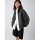 ELLE wool grey herringbone short jacket for women 2025 autumn new silhouette loose casual temperament jacket dark gray S