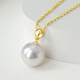 Queen of Pearls 18K gold round bright pearl pendant 11-12mm white freshwater pearl necklace birthday gift for women