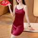 Langsha 2025 Nuevo pijama de seda de imitación de alta gama para mujeres en verano Madre de mediana edad Sexy Sospeche Silk Silk Nightgown 6625 Borgoña suave y delicada de la piel 1 L 100-110Jin [Jin equivale a 0.5 kg]