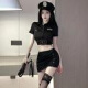 Ye tingxiang sexy monseie pasión hueco uniforme abierta tentación al por mayor 854 negros + medias rayadas tamaño de uniforme