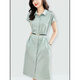 Woodpecker Robe élégante pour les femmes 2025 Été Nouveau style Commutation Couleur unie Couleur courte à manches courtes et minceur de taille moyenne pour femmes vertes (+ ceinture) L 113-125Jin [Jin est égal à 0,5 kg]