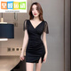 Tangjun Nightclub KTV sexy dress for women deep V dress SPA foot bath massage technician work clothes hip skirt nightclub 3883 black S suggest 80--95Jin [Jin equals 0.5 kg]
