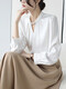 
ROMON French niche stand collar shirt women's hall room clothes 2025 spring and autumn satin temperament commuting professional top water blue M