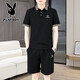 Playboy (Playboy) Casual Short Sleeve Shorts Anzug für Männer 2025 Sommer Trendy Stickerei Mode zweiteilig für Männer Sommer Running Short Sleeves Black 9902 m [Vorgeschlagen 95-110jin [Jin gleich 0,5 kg]]