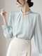 
ROMON French niche stand collar shirt women's hall room clothes 2025 spring and autumn satin temperament commuting professional top water blue M