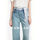 Kamilan lavé bleu jean droit d'été féminin 2025 Nouveaux jambes larges lâches décontractées pantalon long pantalon clair s bleu clair
