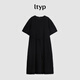 Original travel ltyp bamboo joint tinsel linen straight cut dress literary simple loose straight long skirt for women summer black plum black S