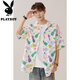Playboy (PLAYBOY) summer new shirt men's painted dopamine beach loose short sleeve fashion trend couple T-shirt 7027 Lebanese purple M